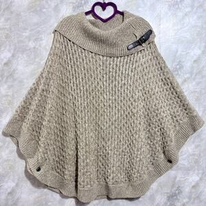 Neutral Beige Y2K Womens Poncho Ruana Weave Knit Minimalist Preppy One Size NEW